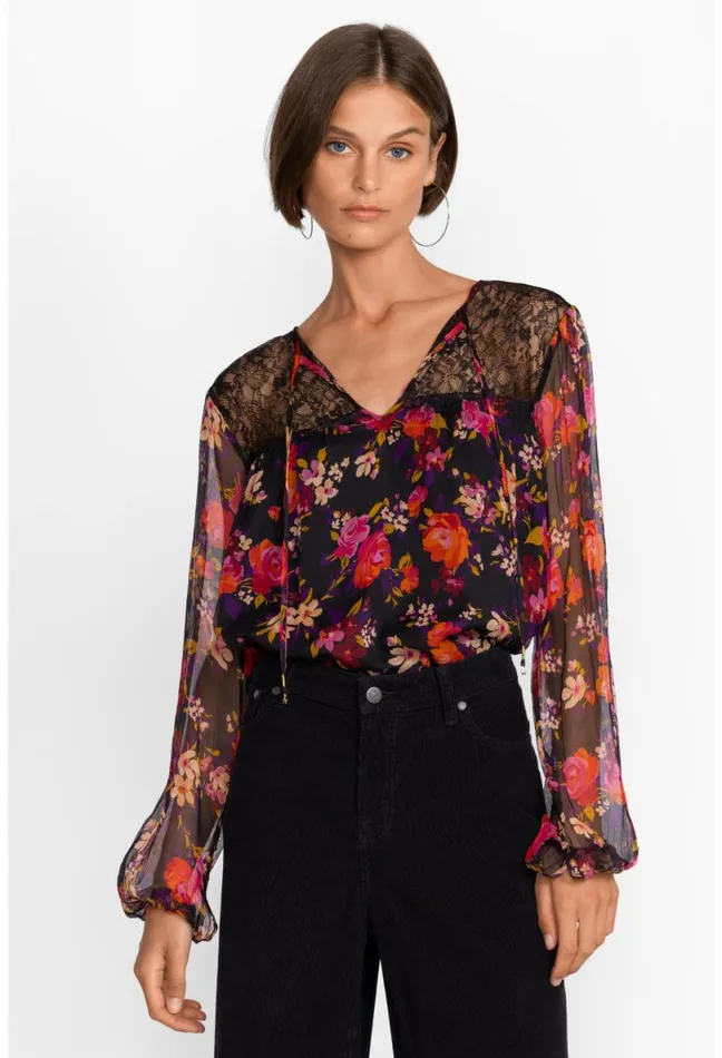 Women Johnny Was Tops Flora Silk Blouse Flora