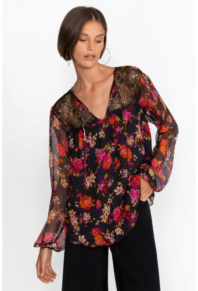 Women Johnny Was Tops Flora Silk Blouse Flora