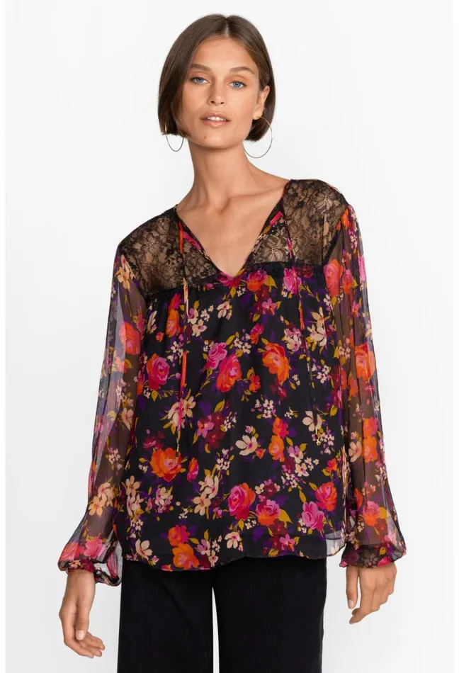 Women Johnny Was Tops Flora Silk Blouse Flora
