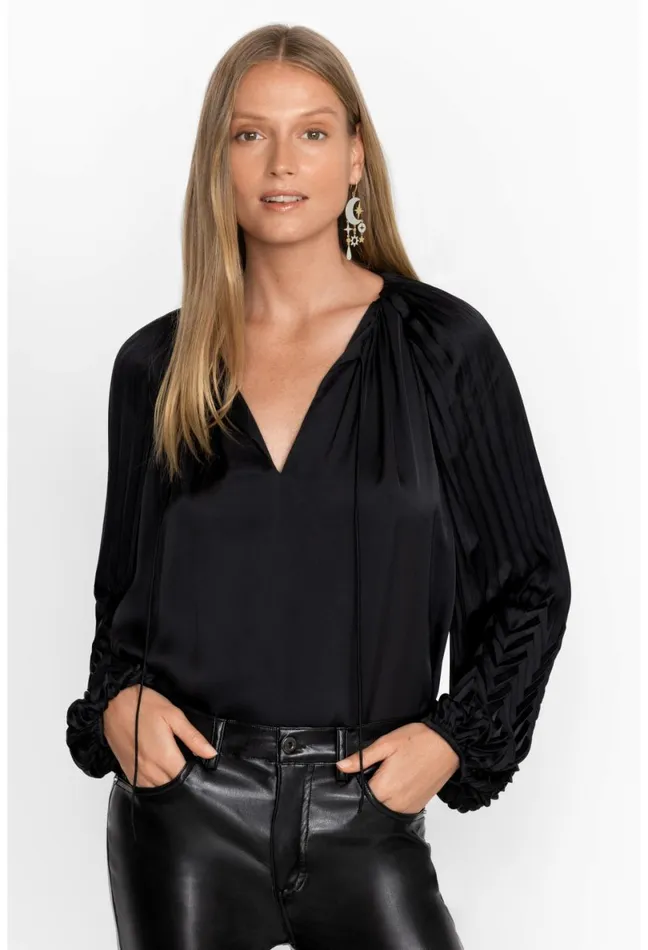 Women Johnny Was Tops Gemma Pleated Blouse Black