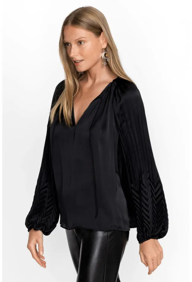 Women Johnny Was Tops Gemma Pleated Blouse Black