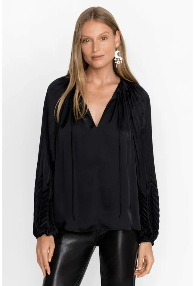 Women Johnny Was Tops Gemma Pleated Blouse Black