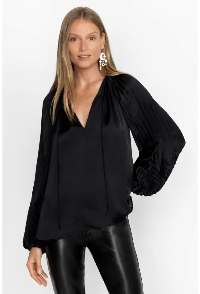 Women Johnny Was Tops Gemma Pleated Blouse Black