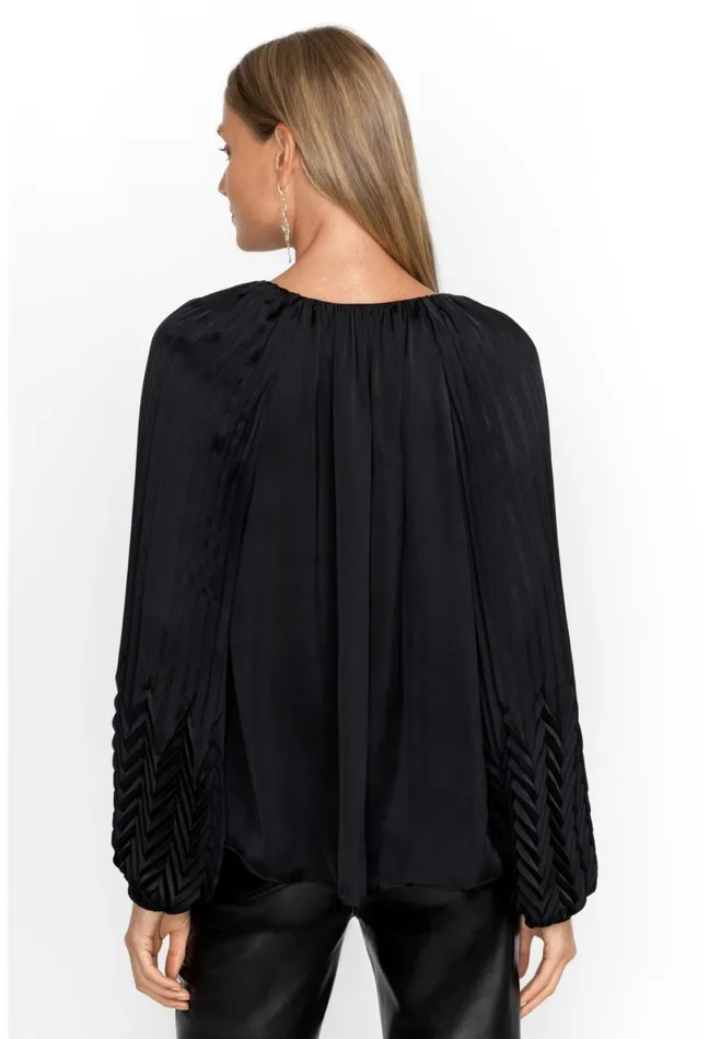 Women Johnny Was Tops Gemma Pleated Blouse Black