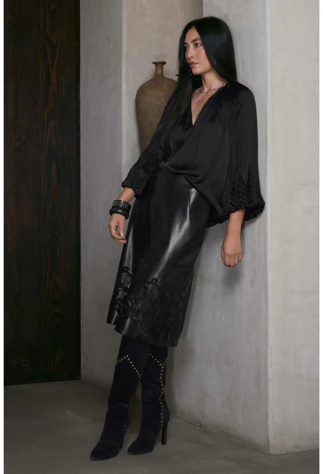 Women Johnny Was Tops Gemma Pleated Blouse Black