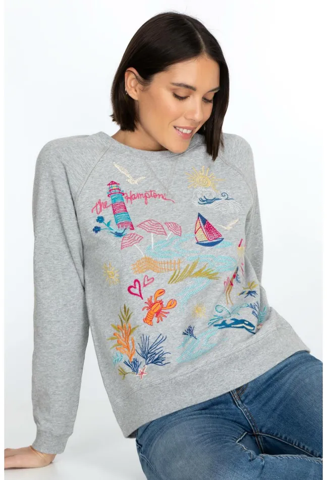 Women Johnny Was Tops Hamptons Raglan Sweatshirt Light Heather Gray