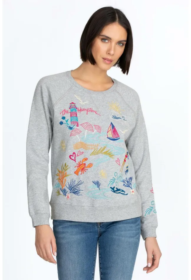 Women Johnny Was Tops Hamptons Raglan Sweatshirt Light Heather Gray
