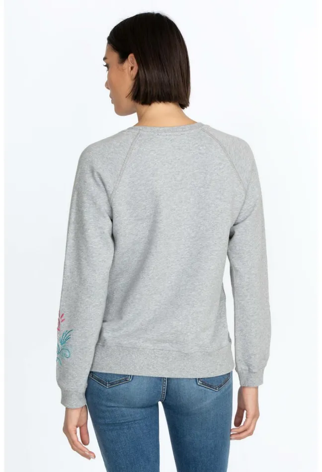 Women Johnny Was Tops Hamptons Raglan Sweatshirt Light Heather Gray