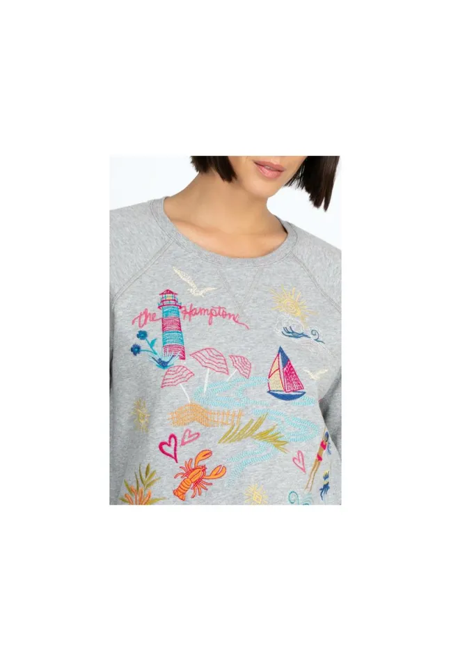 Women Johnny Was Tops Hamptons Raglan Sweatshirt Light Heather Gray