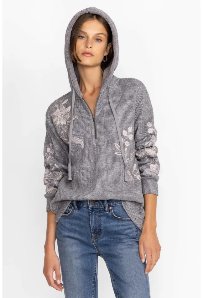 Women Johnny Was Tops Junie Metallic Thermal Hoodie Silver