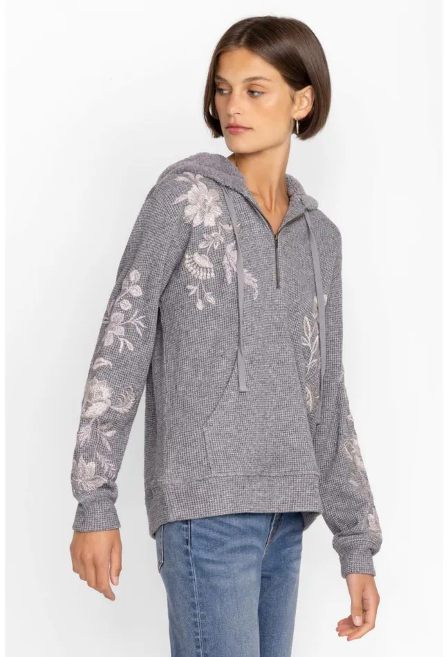 Women Johnny Was Tops Junie Metallic Thermal Hoodie Silver