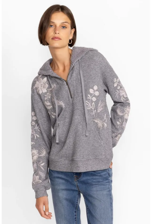 Women Johnny Was Tops Junie Metallic Thermal Hoodie Silver