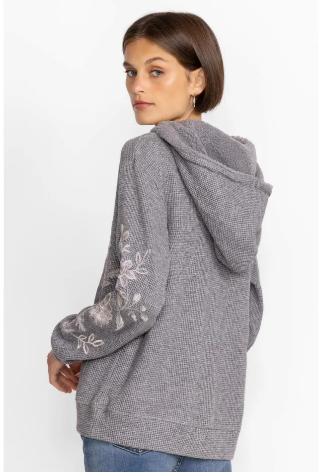 Women Johnny Was Tops Junie Metallic Thermal Hoodie Silver