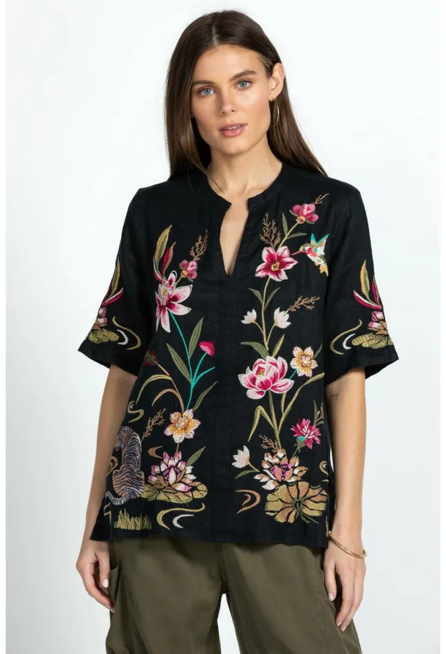 Women Johnny Was Tops Maisie Easy VNeck Top Black