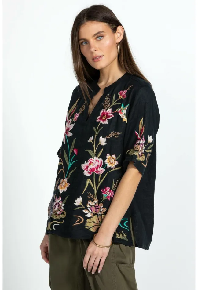 Women Johnny Was Tops Maisie Easy VNeck Top Black