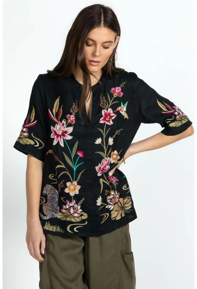Women Johnny Was Tops Maisie Easy VNeck Top Black