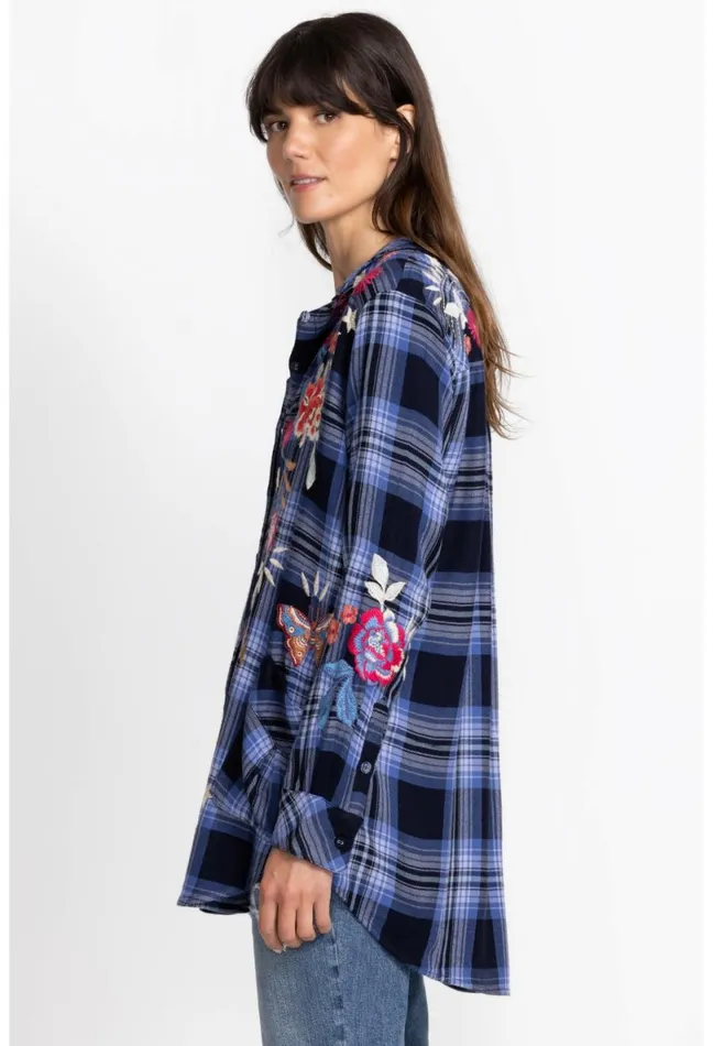 Women Johnny Was Tops Mika Painters Smock Tunic Plaid