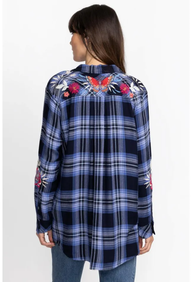 Women Johnny Was Tops Mika Painters Smock Tunic Plaid