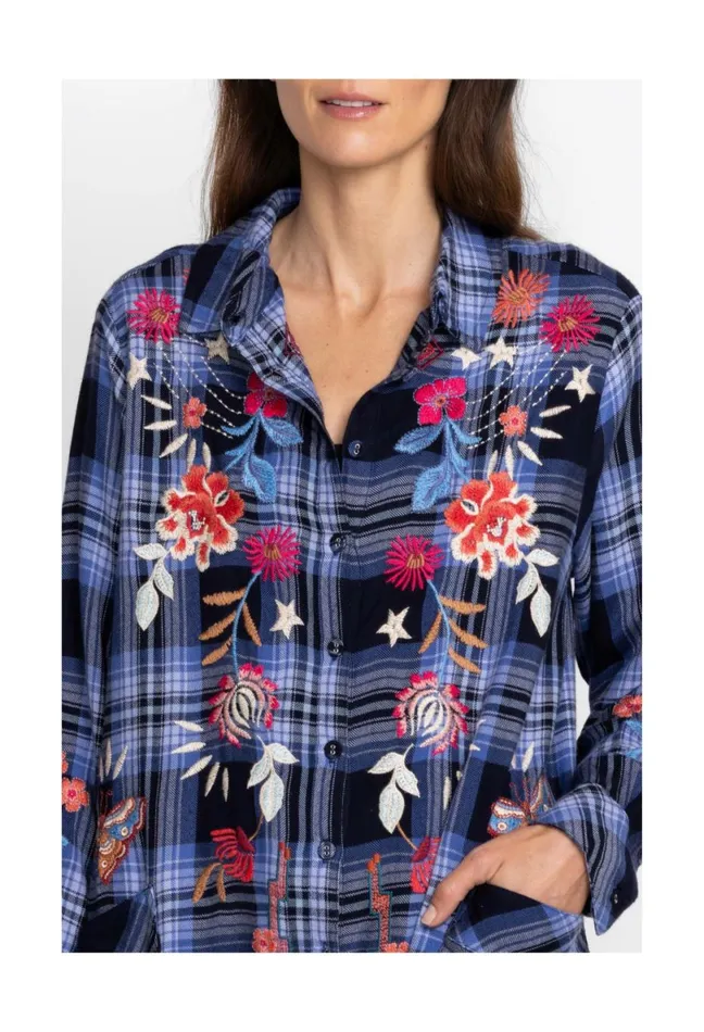 Women Johnny Was Tops Mika Painters Smock Tunic Plaid