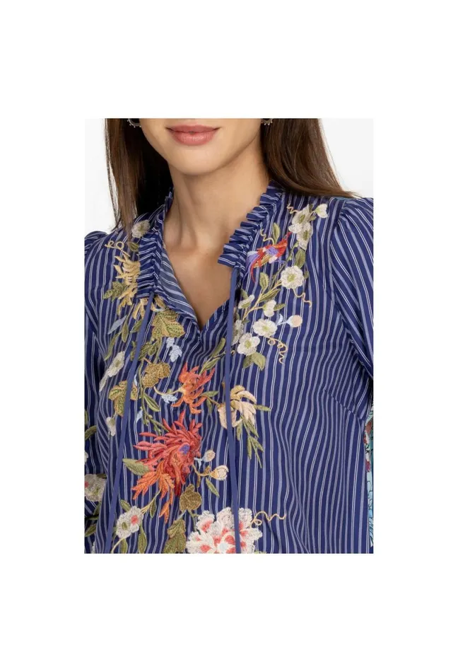 Women Johnny Was Tops Nalina Ruffle Scarf Back Blouse Stripe