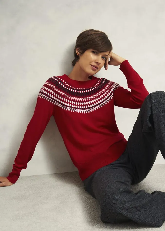 Women Jumpers and Cardigans Hobbs Greta Fairisle Jumper With Cashmere Red Multi