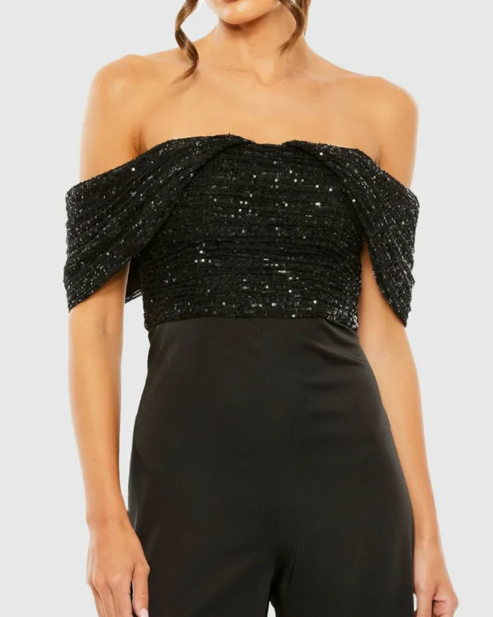 Women Jumpsuits and Rompers Mac Duggal Sequined Off The Shoulder Jumpsuit Black Women Jumpsuits and Rompers Mac Duggal Sequined Off The Shoulder Jumpsuit Black