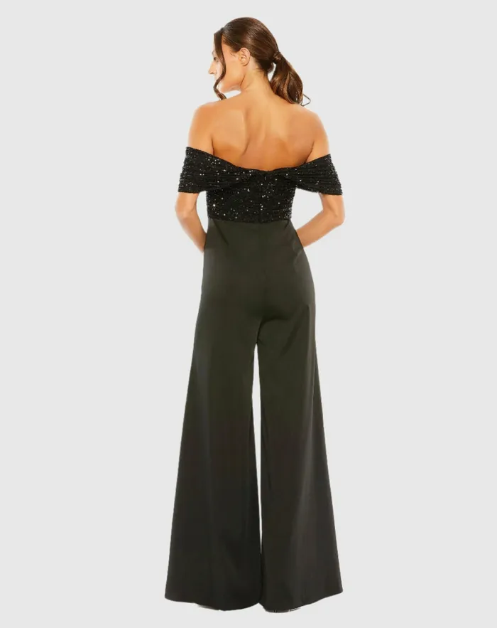 Women Jumpsuits and Rompers Mac Duggal Sequined Off The Shoulder Jumpsuit Black Women Jumpsuits and Rompers Mac Duggal Sequined Off The Shoulder Jumpsuit Black