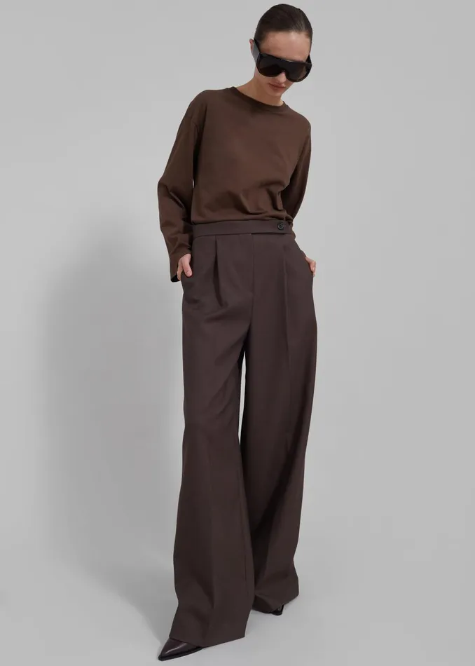 Women Kamila Wide Leg Trousers 8211 Brown The Frankie Shop Bottoms
