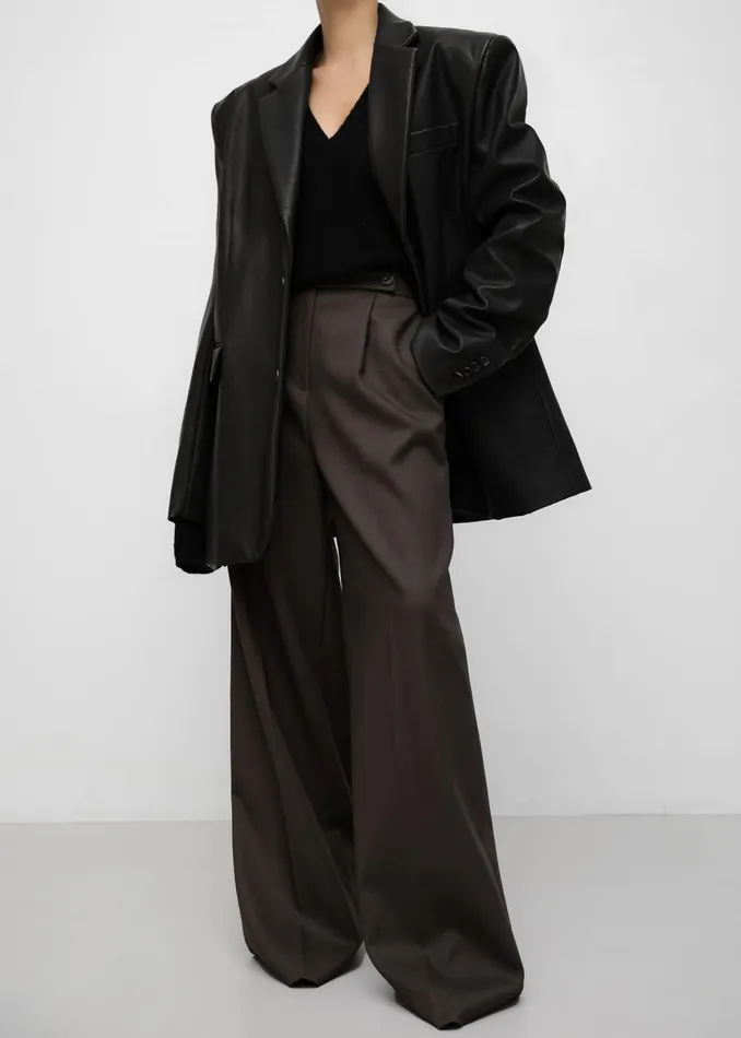 Women Kamila Wide Leg Trousers 8211 Brown The Frankie Shop Bottoms