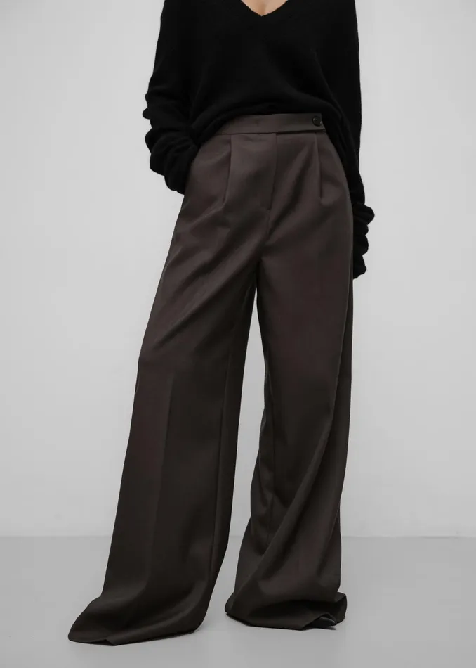 Women Kamila Wide Leg Trousers 8211 Brown The Frankie Shop Bottoms