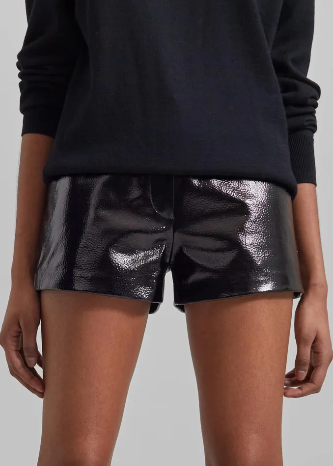 Women Kate Crackled Faux Leather Mini Shorts 8211 Black The Frankie Shop Bottoms