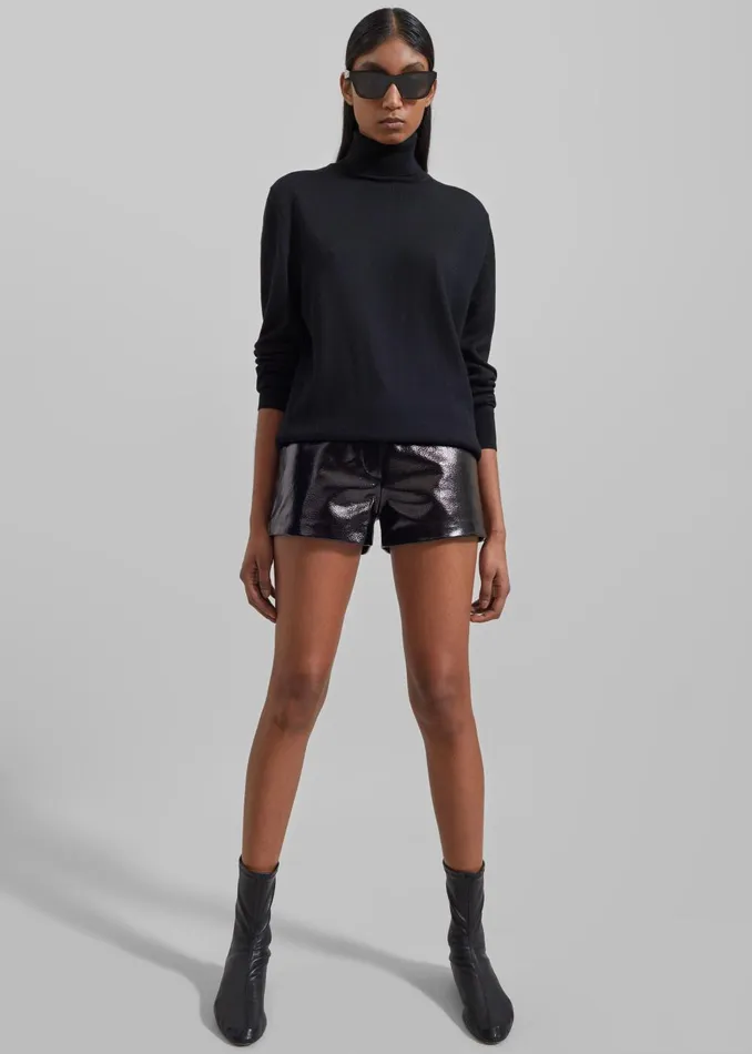 Women Kate Crackled Faux Leather Mini Shorts 8211 Black The Frankie Shop Bottoms
