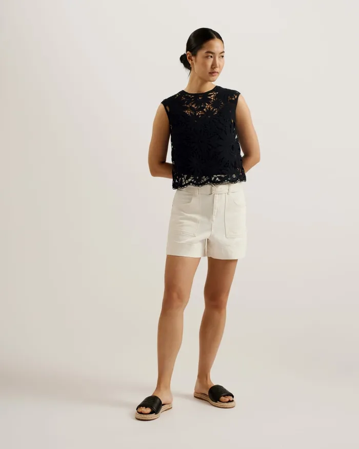 Women KATRNN 8211 Sleeveless Floral Crochet Knit Top Black Ted Baker Jumpers and Cardigans