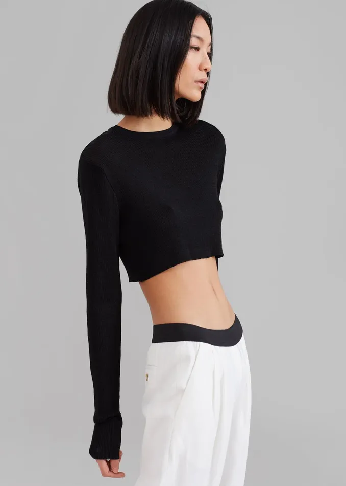 Women Kaz Cropped Knit Top 8211 Black The Frankie Shop Tops