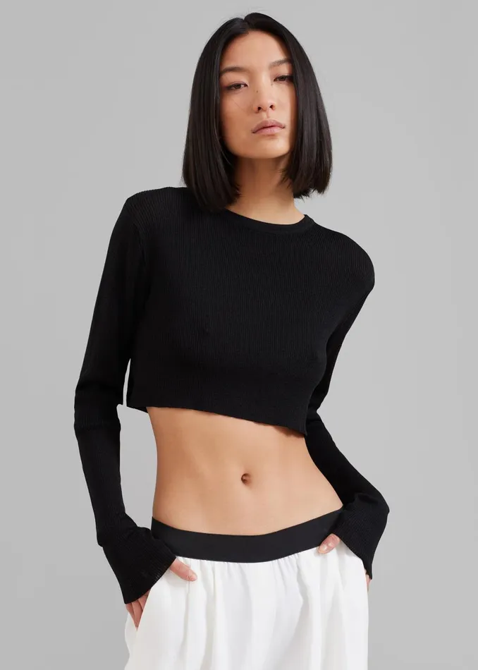 Women Kaz Cropped Knit Top 8211 Black The Frankie Shop Tops
