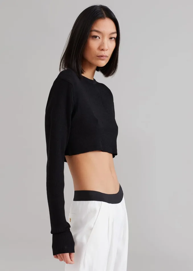 Women Kaz Cropped Knit Top 8211 Black The Frankie Shop Tops