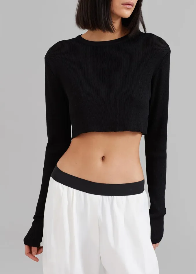 Women Kaz Cropped Knit Top 8211 Black The Frankie Shop Tops