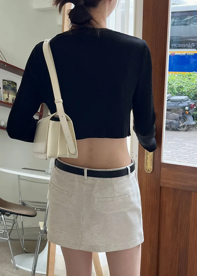 Women Kaz Cropped Knit Top 8211 Black The Frankie Shop Tops