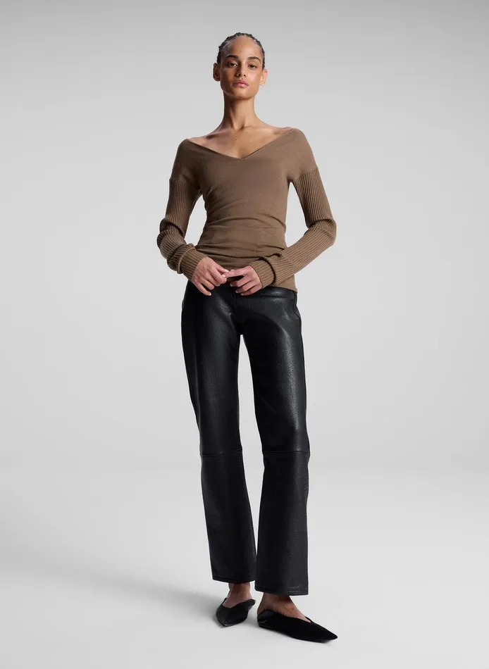 Women Keaton Ribbed Merino Top Dark Taupe ALC Knitwear