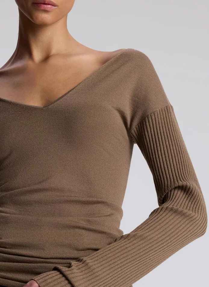 Women Keaton Ribbed Merino Top Dark Taupe ALC Knitwear