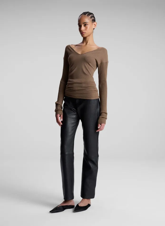 Women Keaton Ribbed Merino Top Dark Taupe ALC Knitwear