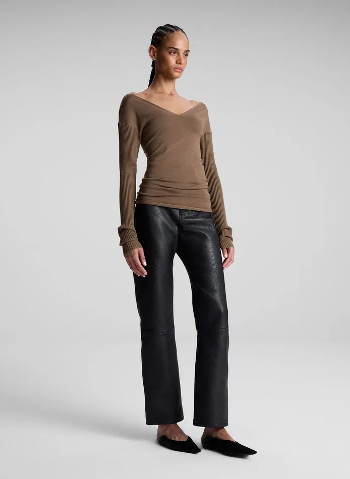 Women Keaton Ribbed Merino Top Dark Taupe ALC Knitwear