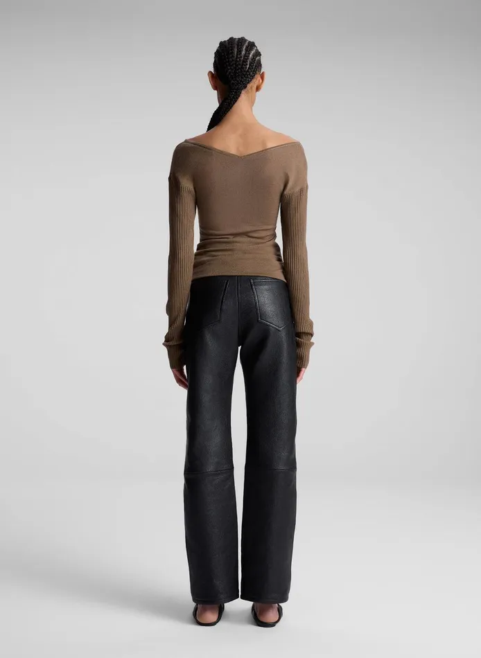 Women Keaton Ribbed Merino Top Dark Taupe ALC Knitwear