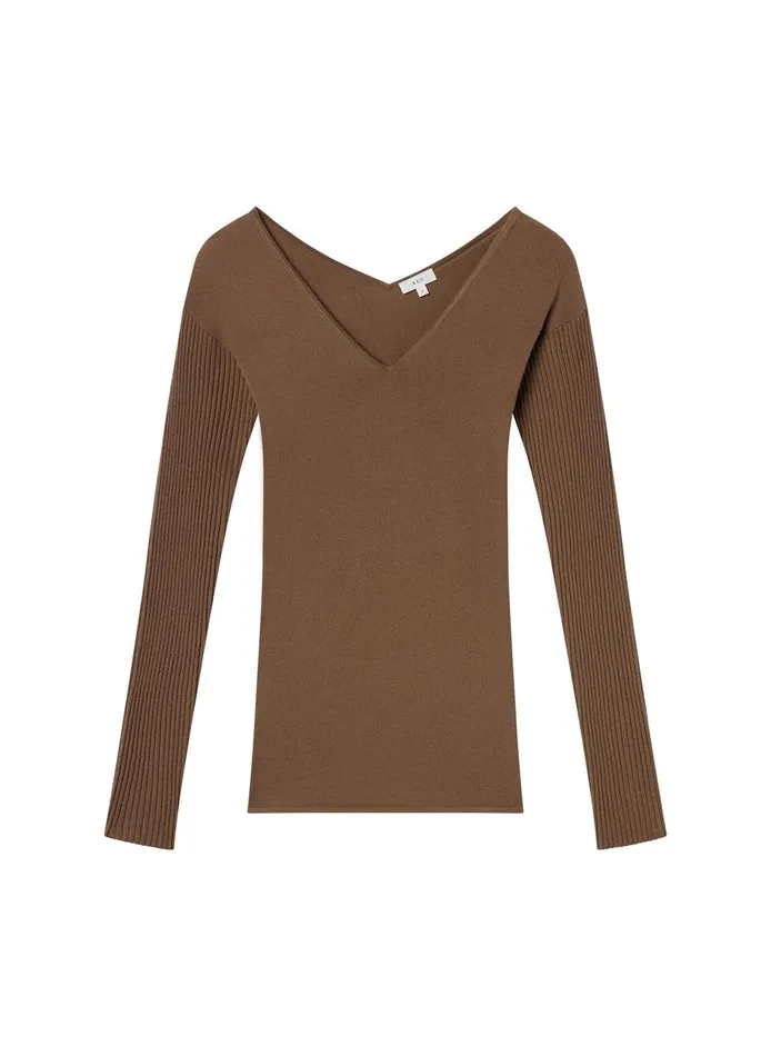 Women Keaton Ribbed Merino Top Dark Taupe ALC Knitwear