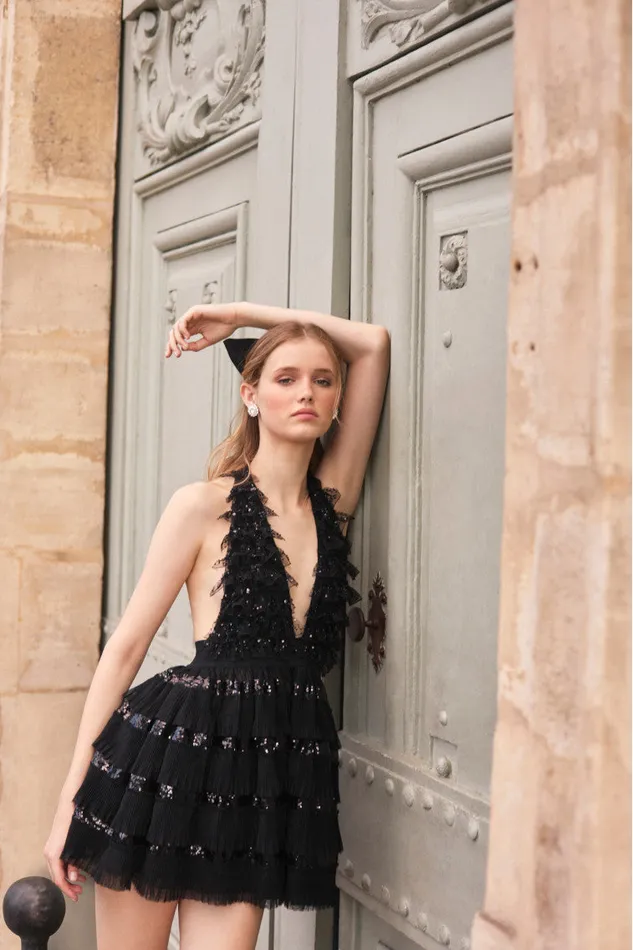 WomenKids Dresses LoveShackFancy Callaia Tulle Mini Halter Dress Black