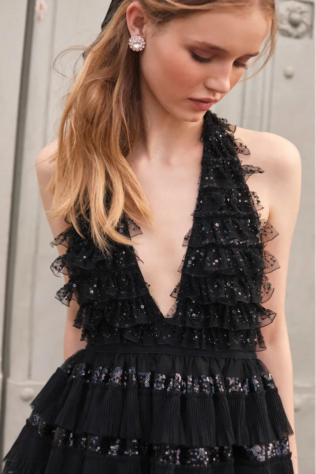 WomenKids Dresses LoveShackFancy Callaia Tulle Mini Halter Dress Black