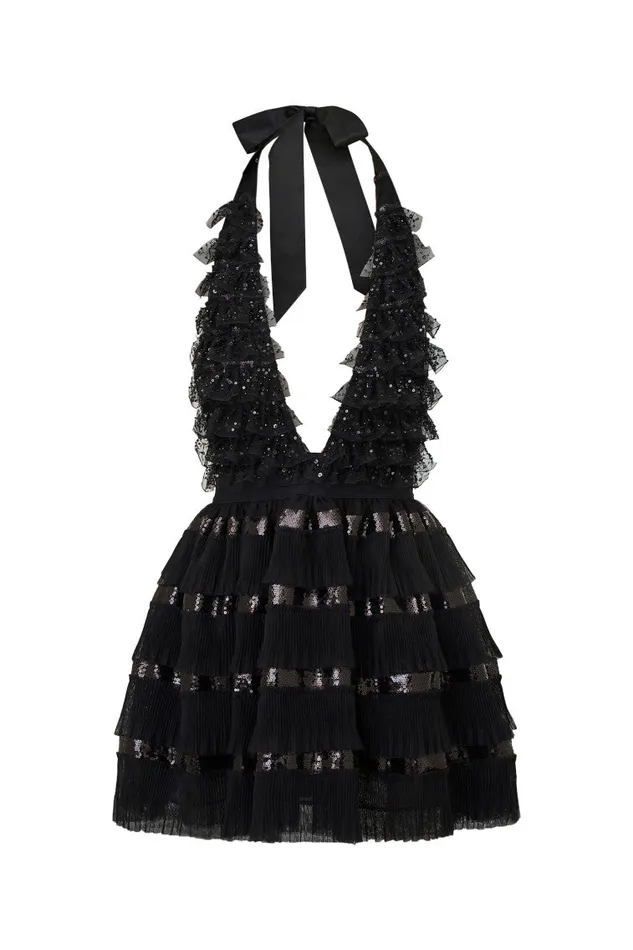 WomenKids Dresses LoveShackFancy Callaia Tulle Mini Halter Dress Black