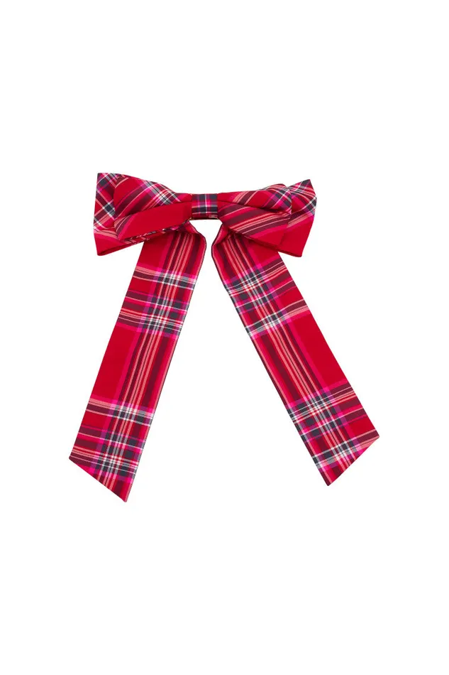 WomenKids Hair Accessories LoveShackFancy Lorna Tartan Barette Cheery Red