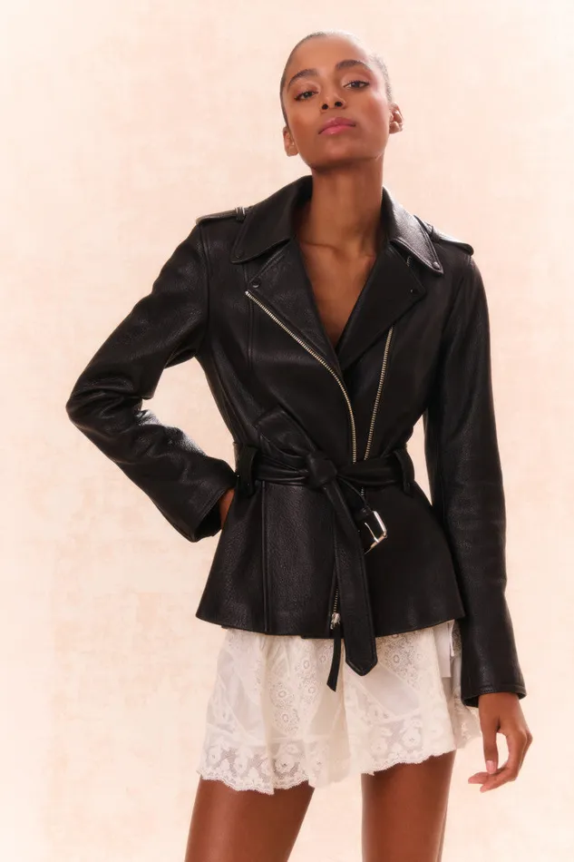 WomenKids Jackets and Coats LoveShackFancy Montine Lamb Leather Moto Jacket Black WomenKids Jackets and Coats LoveShackFancy Montine Lamb Leather Moto Jacket Black