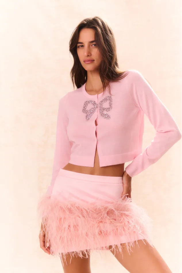 WomenKids Sweaters LoveShackFancy Modine Embellished Wool Cardigan Pink Frosting